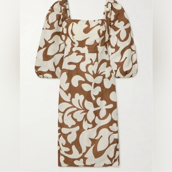 RHODE
Brown and Cream Lottie printed linen midi dress - Picture 4 of 5
